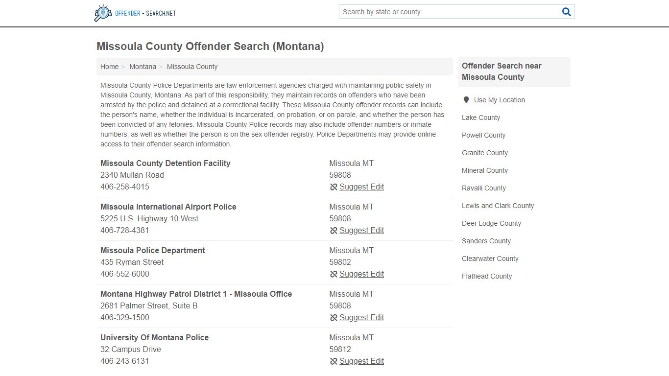 Missoula County Offender Search (Montana)